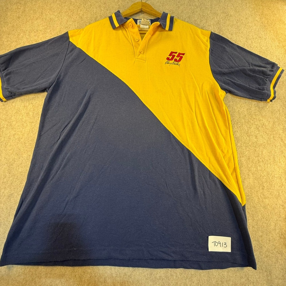 Vintage Sea Palms Kenny Wallace 55 NASCAR Polo‎ Shirt Mens 2XL Blue Yellow USA